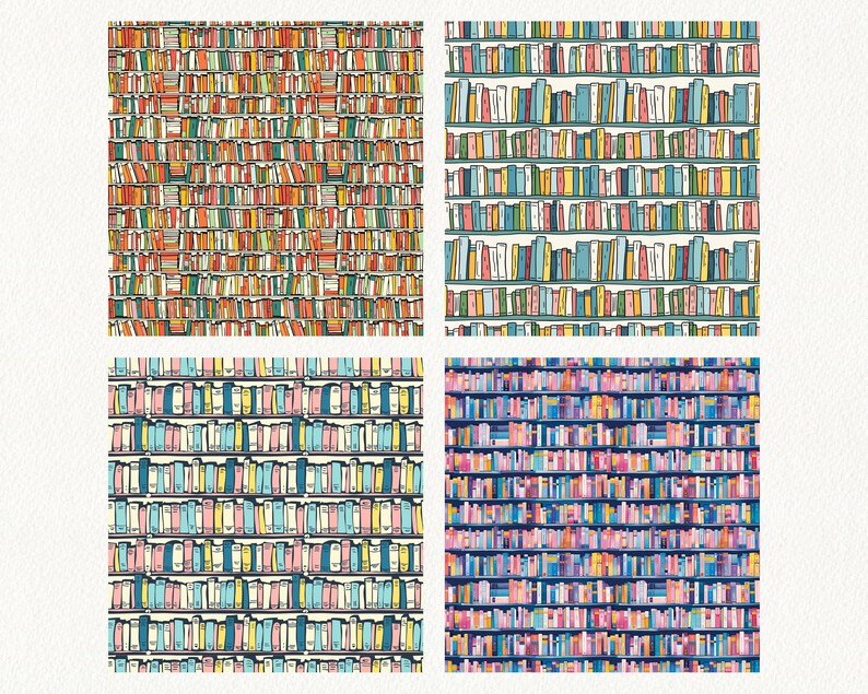 Bibliotheks-Comic-Muster, nahtlose digitale Papiere – druckbares Scrapbook-Papier, sofortiger Download, kommerzielle Nutzung, 300 dpi Bild 4