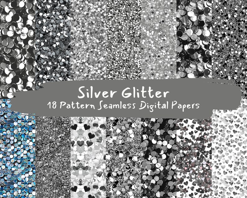 Silver Glitter Pattern Seamless Digital Papers - Printable Scrapbook ...