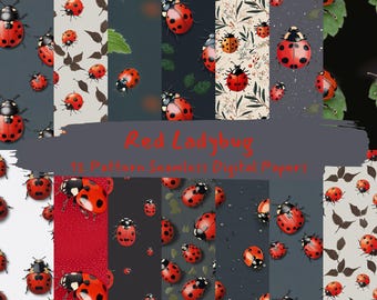 Red Ladybug Pattern Seamless Digital Papers - printable scrapbook paper png instant download commercial use 300dpi