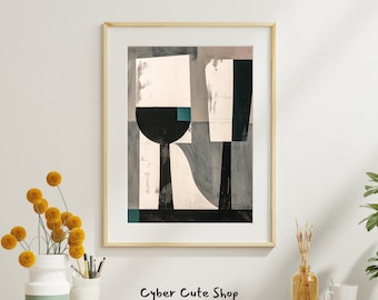 Monochrome Abstract Geometric Wall Art - Modern Minimalist Printable, Digital Download for Home Decor