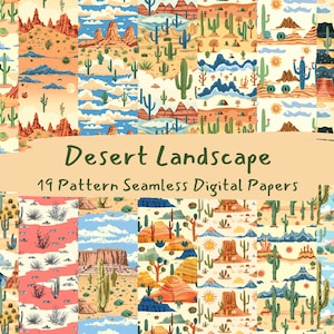 Desert Landscape Pattern Seamless Digital Papers - printable scrapbook paper instant download, commercial use, 300dpi