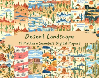 Desert Landscape Pattern Seamless Digital Papers - printable scrapbook paper instant download, commercial use, 300dpi