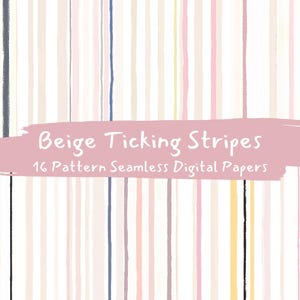 Beige Ticking Stripes Pattern Seamless Digital Papers - printable scrapbook paper png instant download commercial use 300dpi