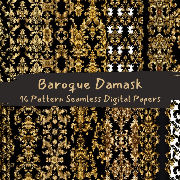 Baroque Damask Pattern Seamless Digital Papers - printable scrapbook paper instant download, commercial use, 300dpi