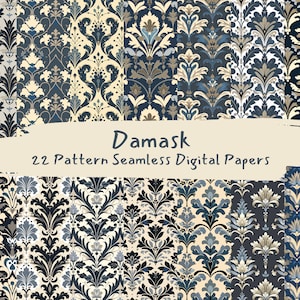 Damask Pattern Seamless Digital Papers - printable scrapbook paper instant download, commercial use, 300dpi