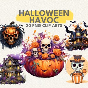 Halloween Havoc, digital clip art graphics in PNG format transparent instant download for commercial use, Card Making, Digital Paper Craft