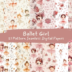 Ballet Girl Pattern Seamless Digital Papers - printable scrapbook paper png instant download commercial use 300dpi