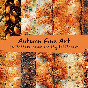 Autumn Fine Art Pattern Seamless Digital Papers - printable scrapbook paper png instant download commercial use 300dpi