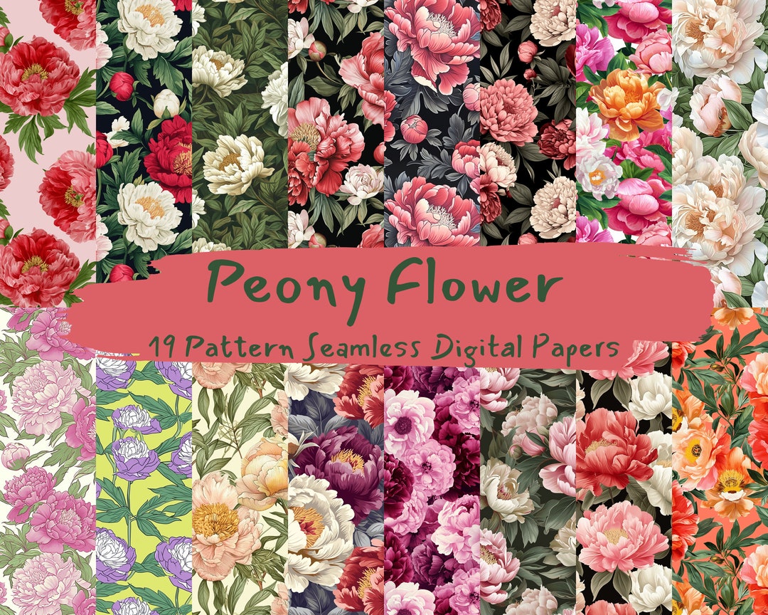 Peony Flower Pattern Seamless Digital Papers - Tile Patterns Printable ...