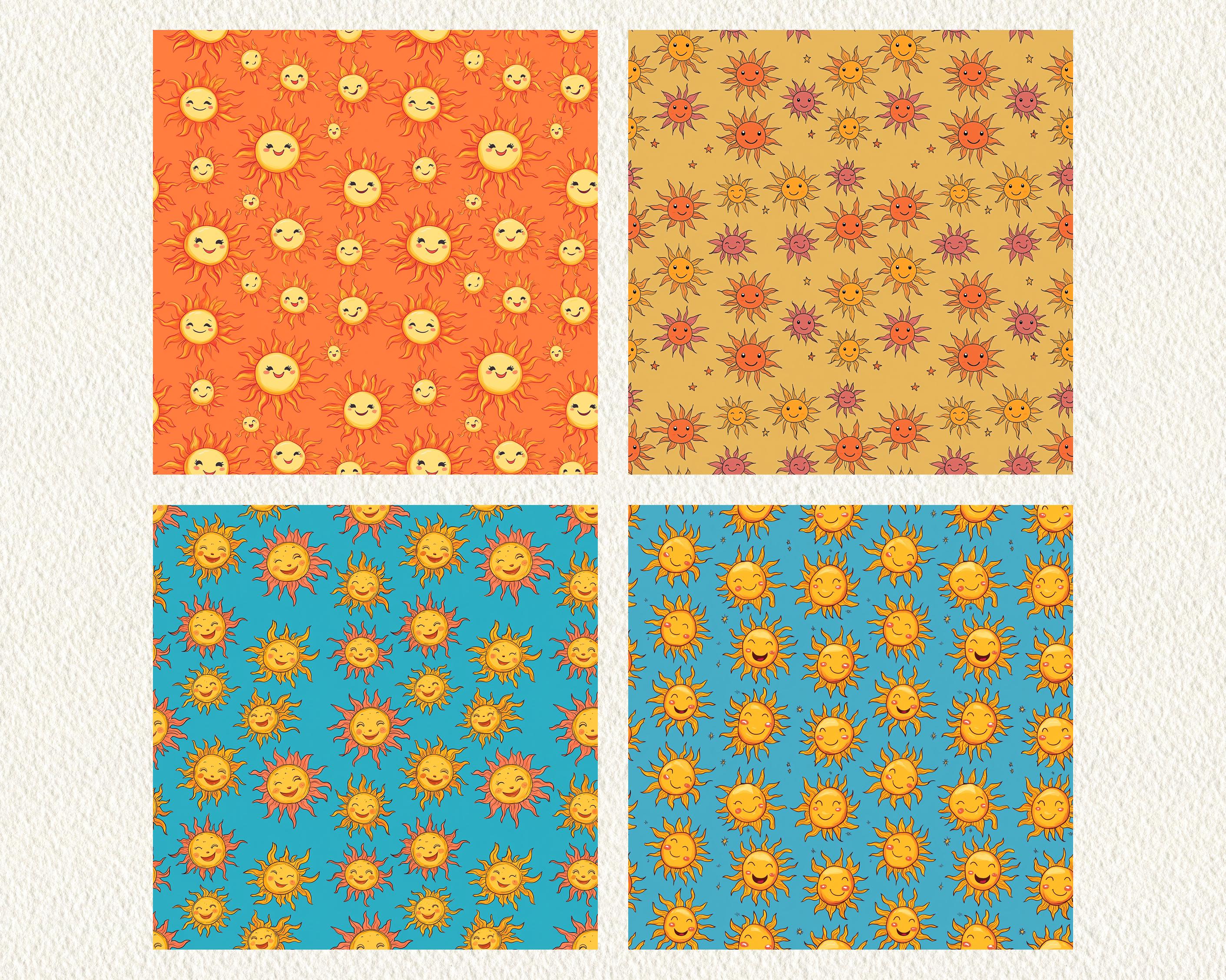 Cartoon Sun Pattern Cartoon Sun Pattern Seamless Digital Papers - Printable Scrapbook Paper ...
