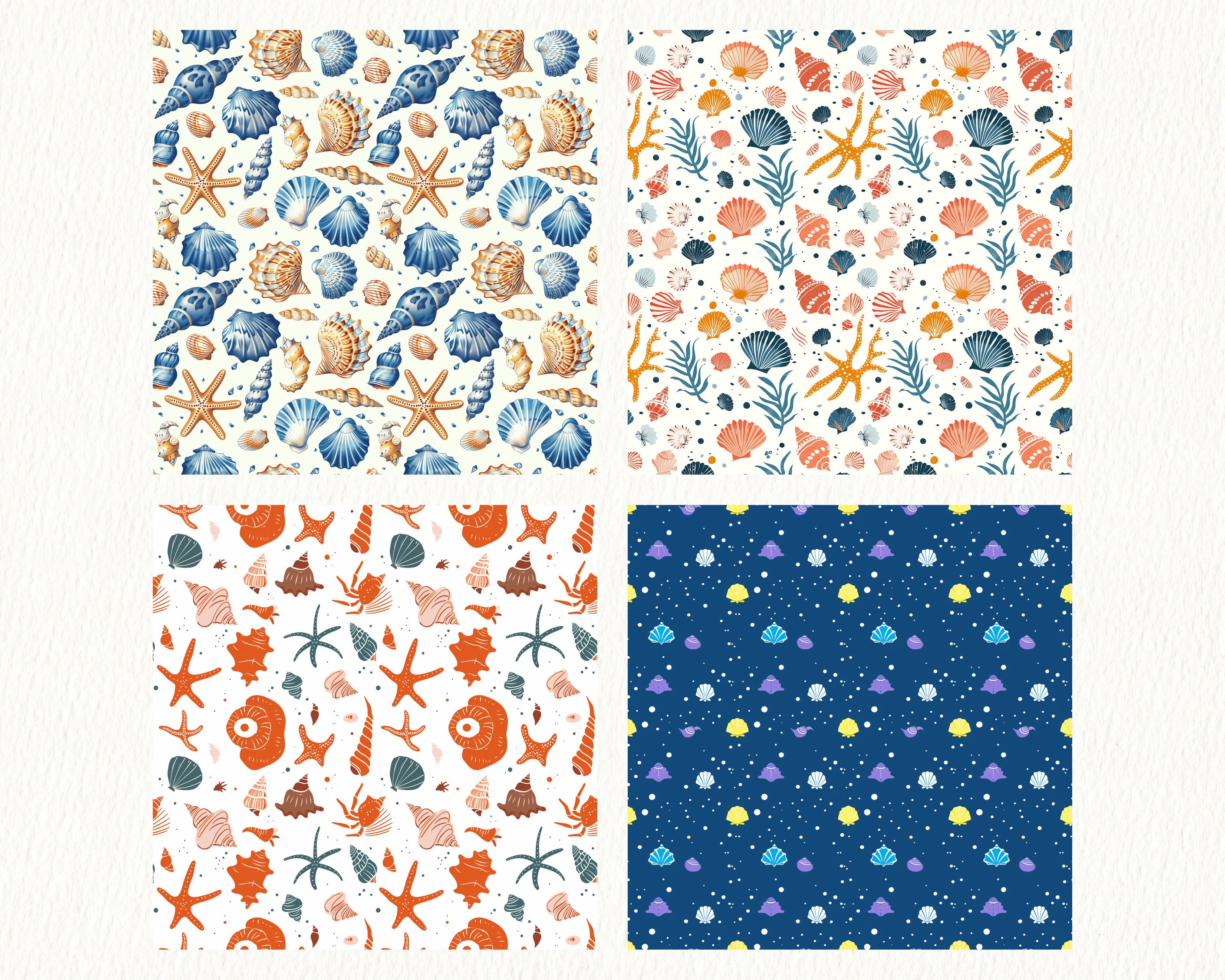 Shell Paper Patern Shell Party Pattern Seamless Digital Papers - Printable Scrapbook Paper ...