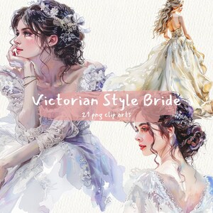 Victorian Style Bride digital printable clipart bundle in PNG format transparent background instant download for commercial use
