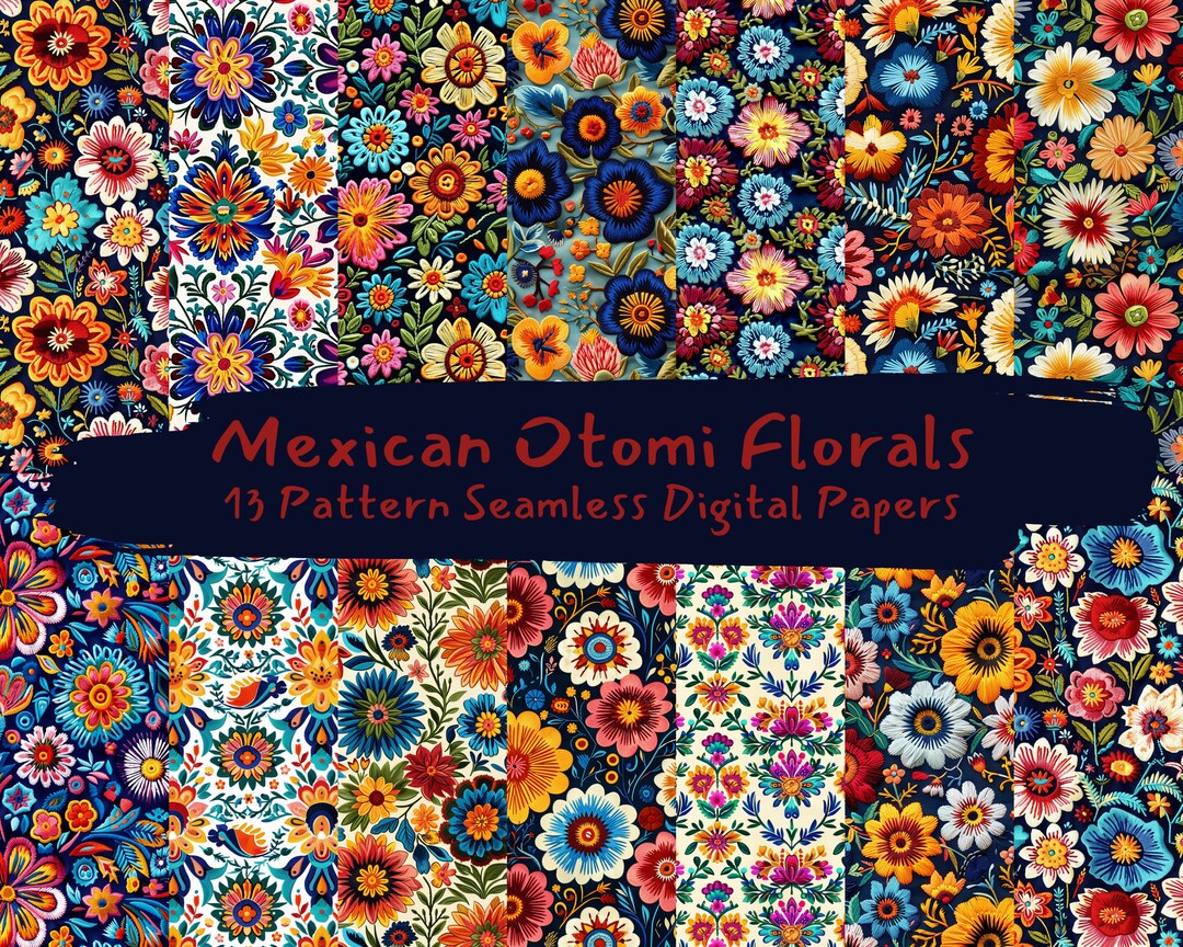 Mexican Otomi Florals Pattern Seamless Digital Papers - Printable ...