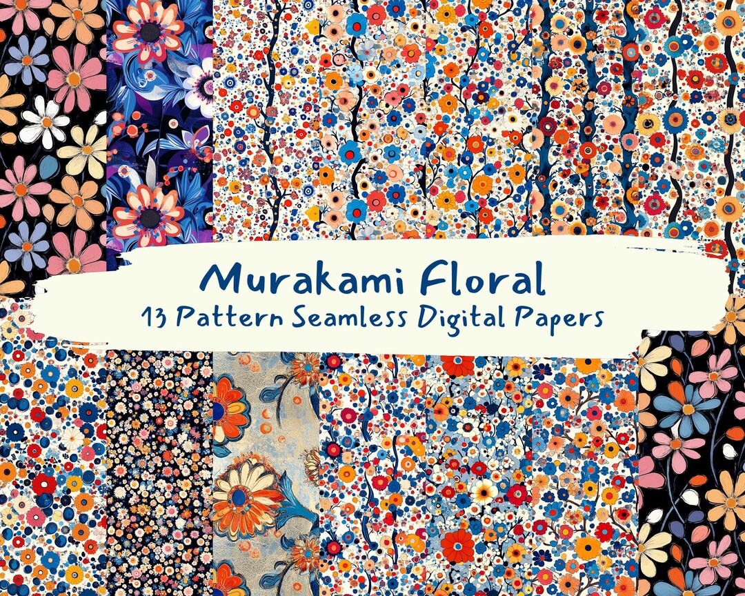 Murakami Patterns Murakami Floral Pattern Seamless Digital Papers - Printable Scrapbook ...