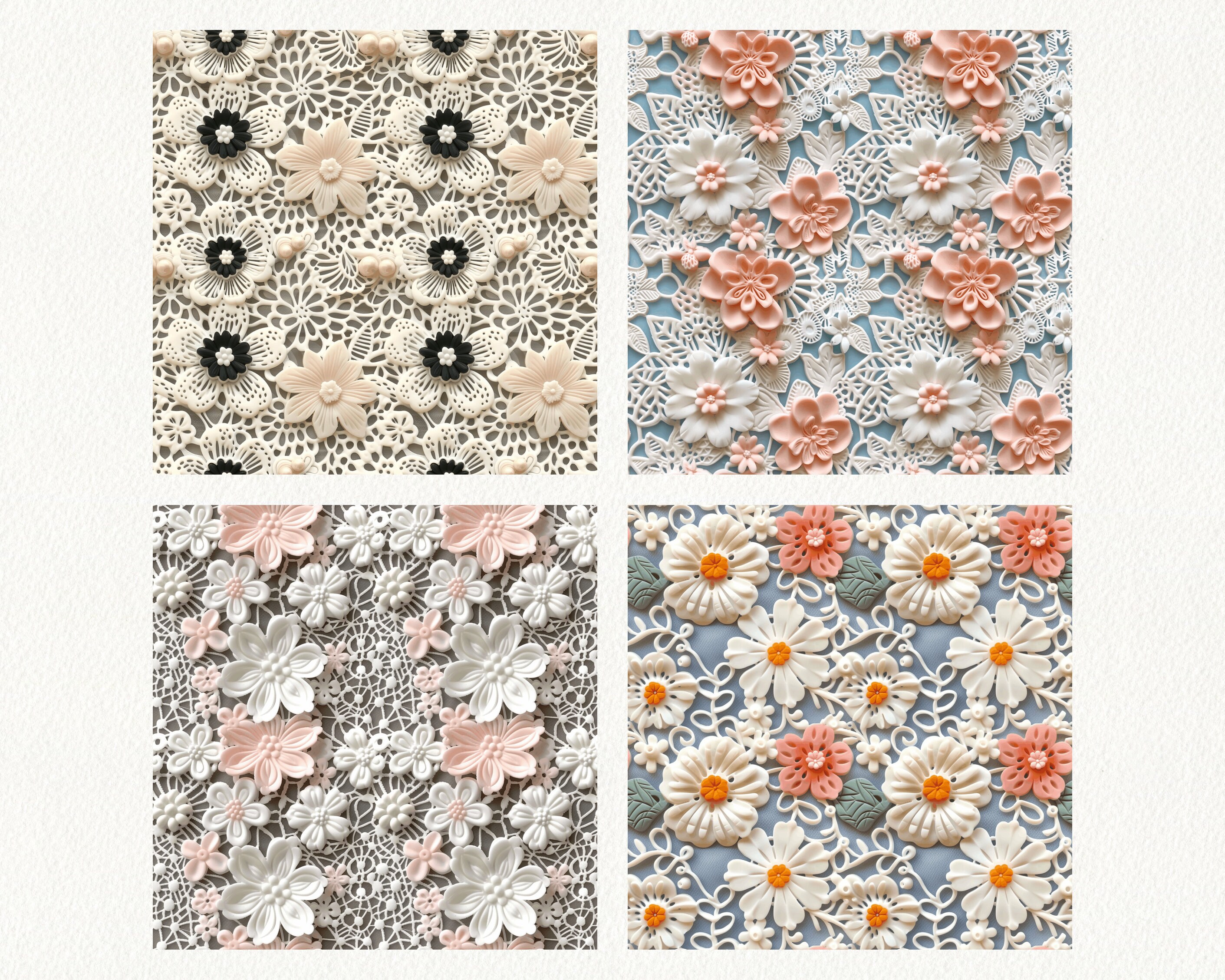 Cute Flowers Lace Pattern Seamless Digital Papers - Printable Scrapbook ...