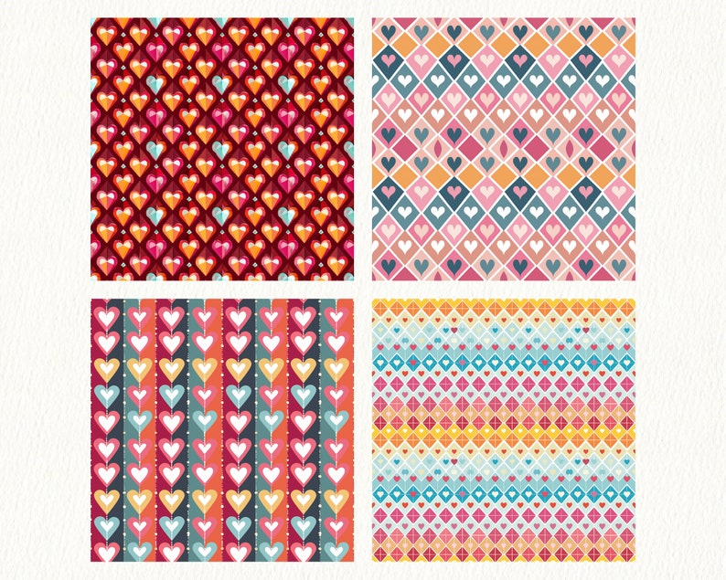Hearts in Diamonds Pattern Seamless Digital Papers - Printable ...