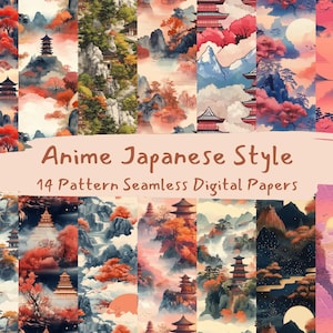 Anime Japanese Style Pattern Seamless Digital Papers - printable scrapbook paper png instant download commercial use 300dpi