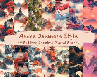 Anime Japanese Style Pattern Seamless Digital Papers - printable scrapbook paper png instant download commercial use 300dpi