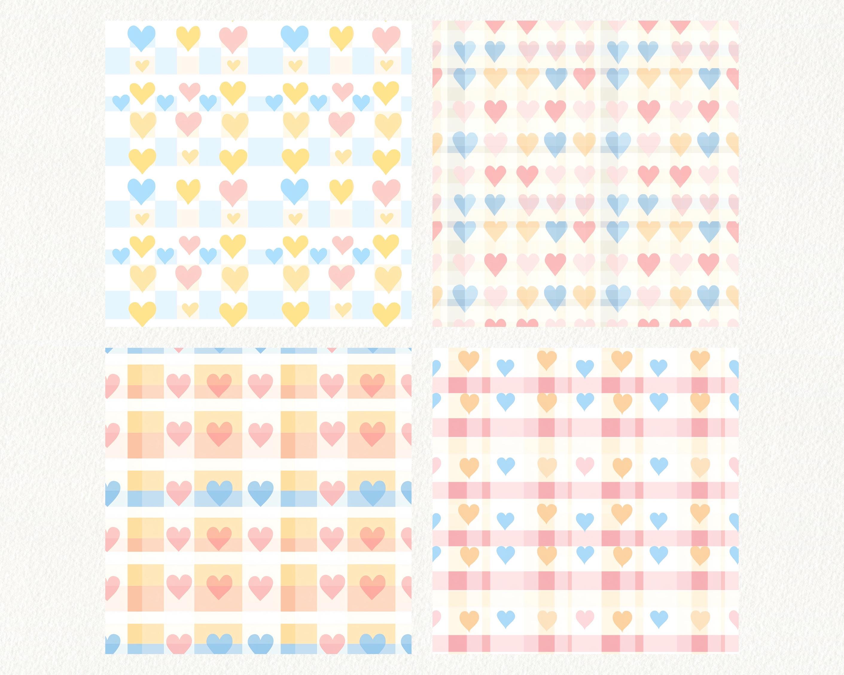 Pastel Gingham Hearts Pattern Seamless Digital Papers - Printable ...