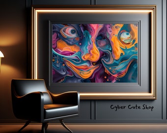 Vivid Dreamscape Fluid Abstract Art - Printable Digital Download, Vibrant Wall Decor, Dynamic Motion Artwork, Instant Download Decor