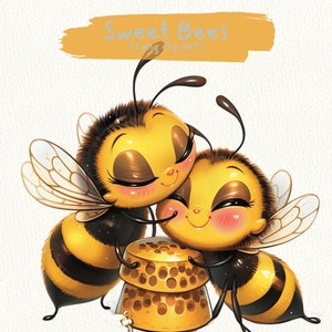 Sweet Bees printable clipart, png format, transparent background, instant download, commercial use, 300dpi, ephemeral journal book