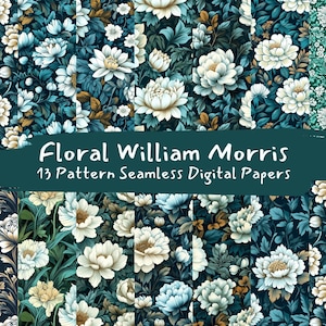 Floral William Morris Pattern Seamless Digital Papers - printable scrapbook paper png instant download commercial use 300dpi