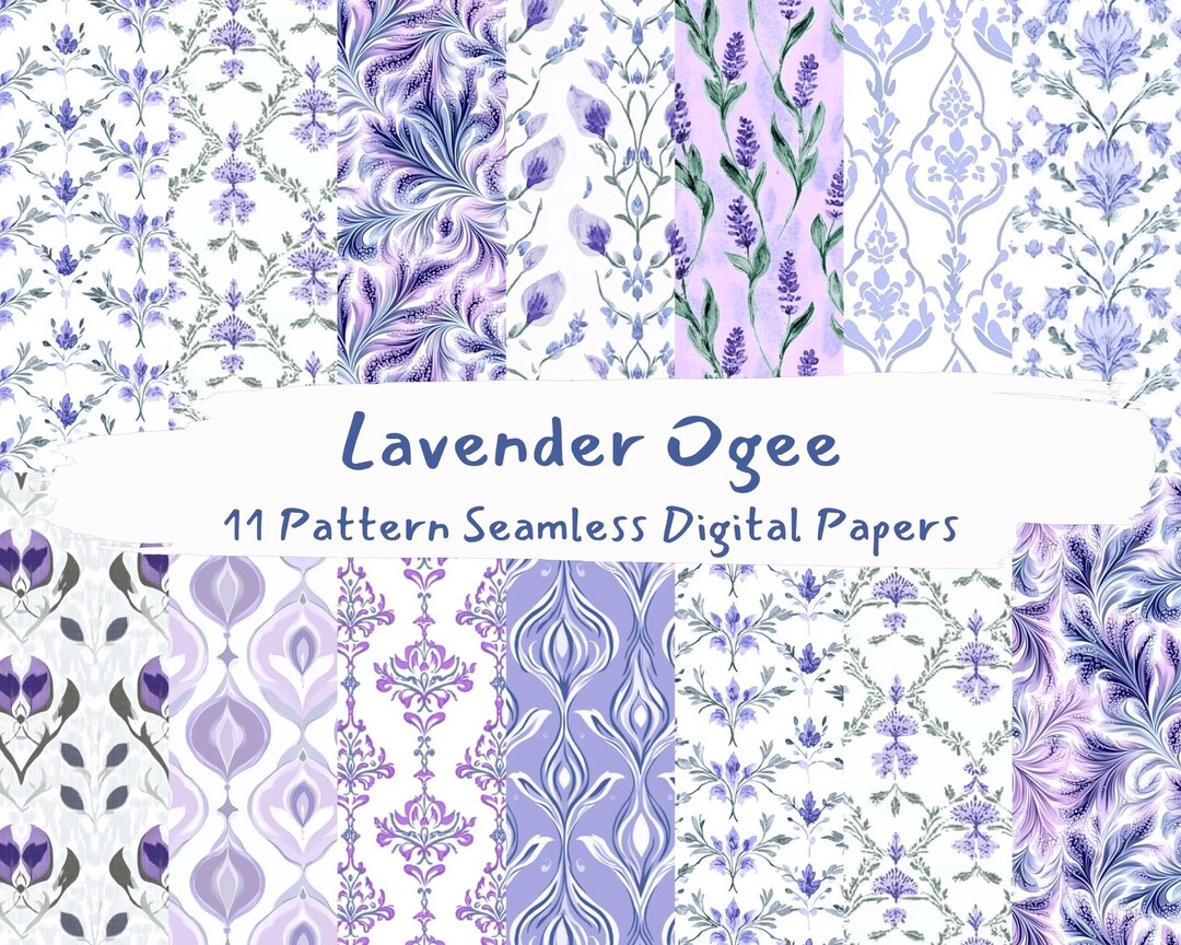 Lavender Ogee Pattern Seamless Digital Papers - Printable Scrapbook ...