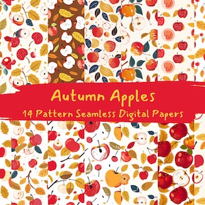 Autumn Apples Pattern Seamless Digital Papers - printable scrapbook paper instant download, commercial use, 300dpi