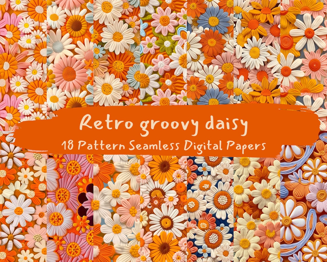 Pattern Paper Groovy Retro Groovy Daisy Pattern Seamless Digital Papers - Printable ...