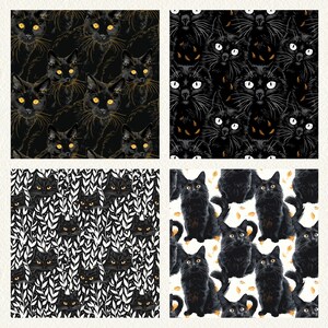 Black Cat Pattern Seamless Digital Papers - printable scrapbook paper instant download, commercial use, 300dpi image 3