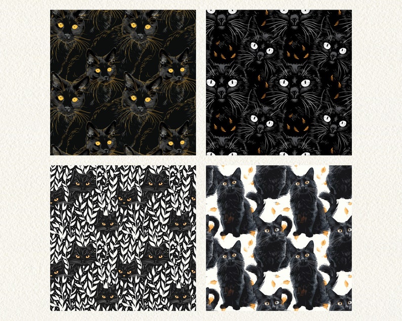 Black Cat Pattern Seamless Digital Papers - printable scrapbook paper instant download, commercial use, 300dpi image 3