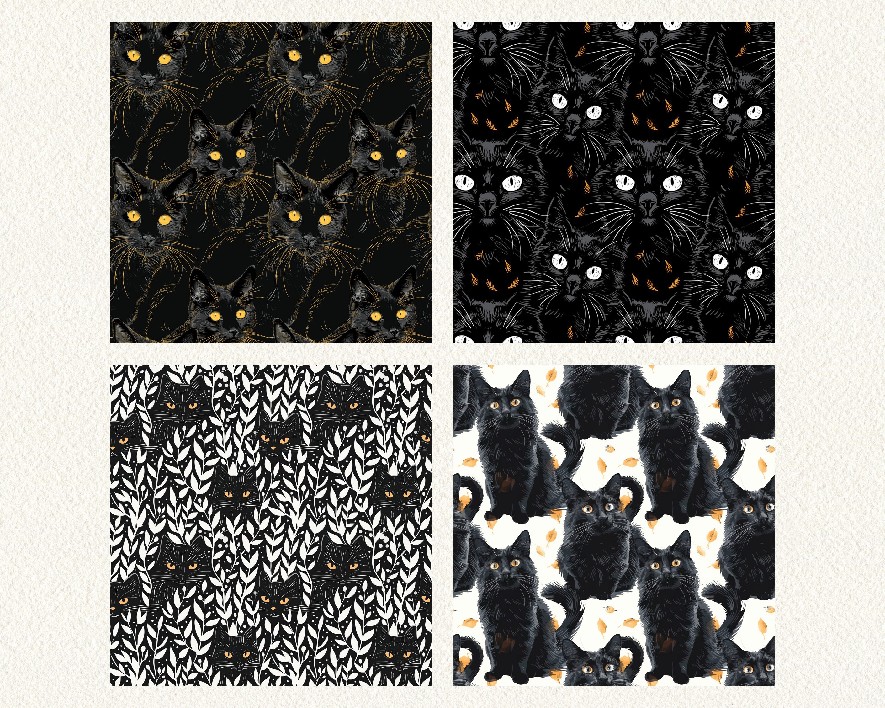 Black Cat Pattern Seamless Digital Papers - Printable Scrapbook Paper ...