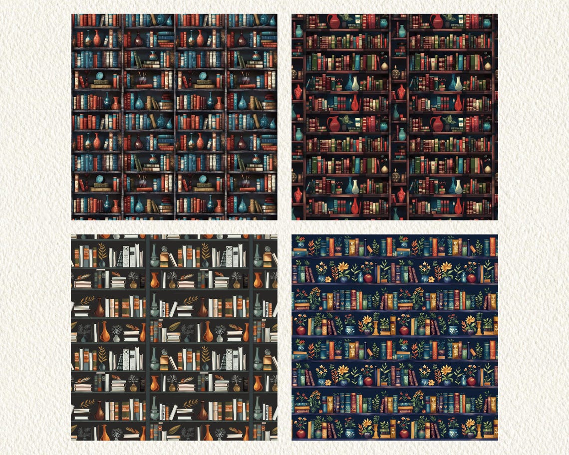 Library Bookshelves Pattern Seamless Digital Papers - Printable ...