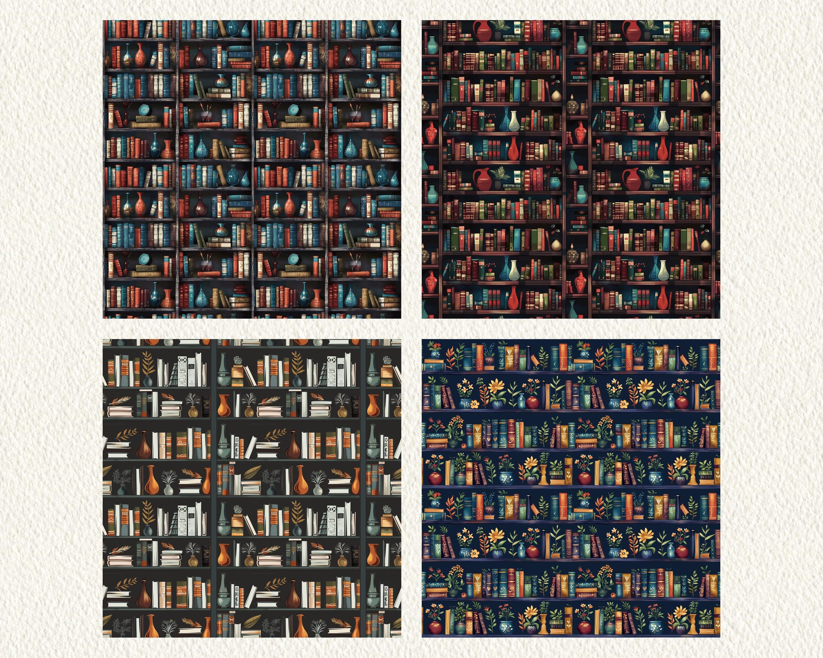 Library Shelf Pattern Library Bookshelves Pattern Seamless Digital Papers - Printable ...