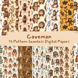 Caveman Pattern Seamless Digital Papers - printable scrapbook paper instant download, commercial use, 300dpi