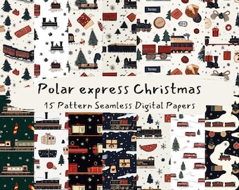 Polar express Christmas Pattern Seamless Digital Papers - printable scrapbook paper png instant download commercial use 300dpi