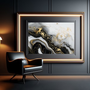 Geometric Golden Swirls Abstract Art - Chic Black, White, Gold Digital Download, Modern Printable Decor, Instant Home Art Download