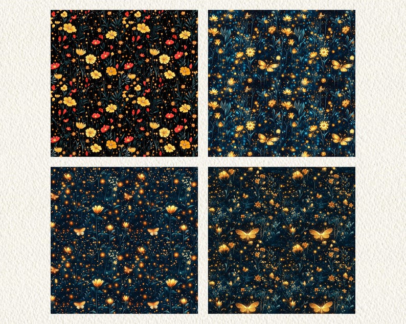 Paper Firefly Pattern Firefly Floral Pattern Seamless Digital Papers - Printable Scrapbook ...