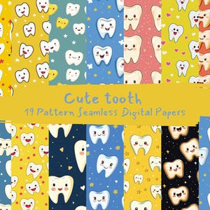 Cute tooth  Pattern Seamless Digital Papers - printable scrapbook paper png instant download commercial use 300dpi