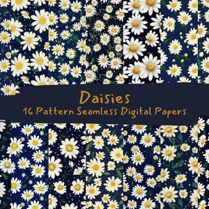 Daisies Pattern Seamless Digital Papers - printable scrapbook paper png instant download commercial use 300dpi