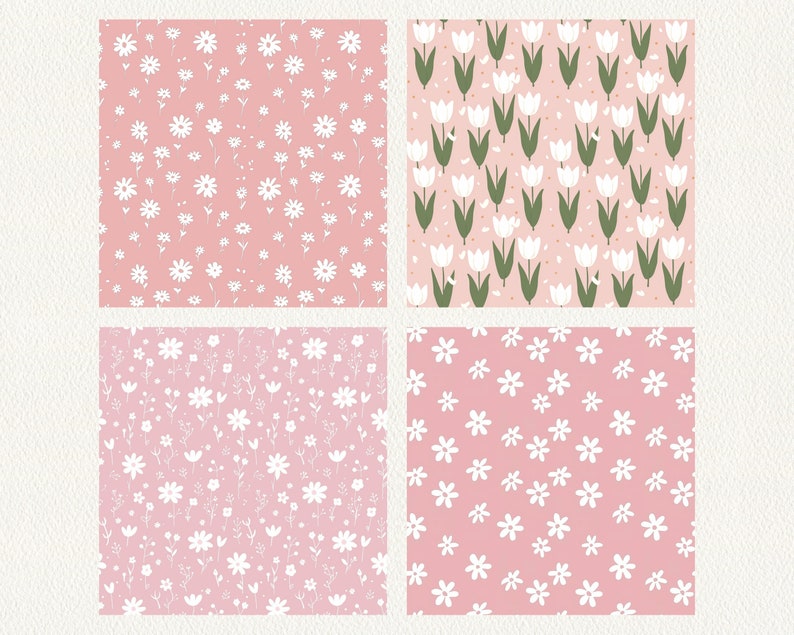 Pink Floral Pattern Seamless Digital Papers - Printable Scrapbook Paper ...