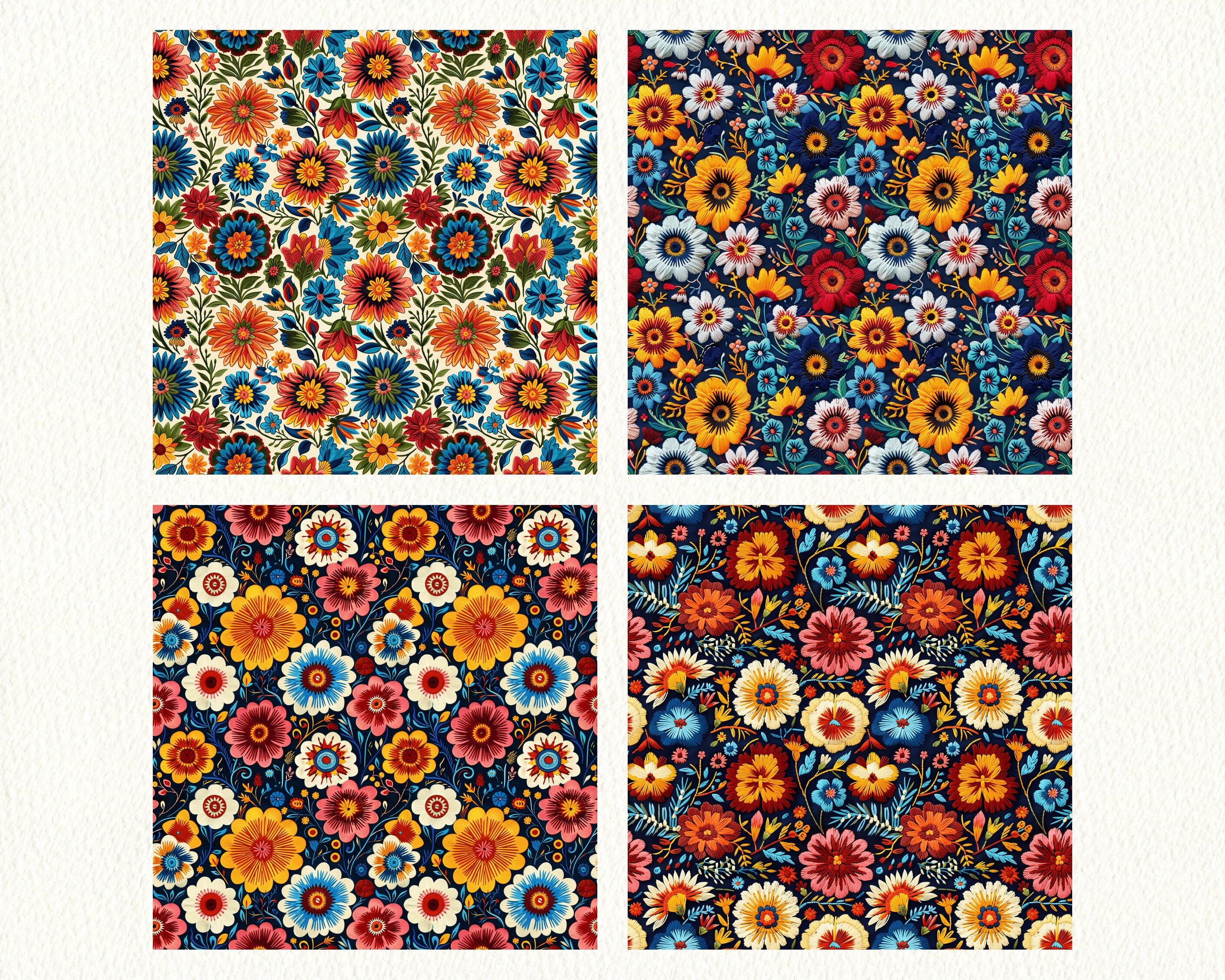 Mexican Otomi Florals Pattern Seamless Digital Papers - Printable ...