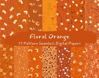 Papeles digitales sin costuras con estampado floral naranja: papel para álbum de recortes imprimible, descarga instantánea, uso comercial, 300 ppp