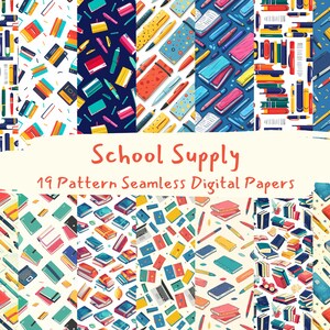 School Supply Pattern Seamless Digital Papers - printable scrapbook paper instant download, commercial use, 300dpi