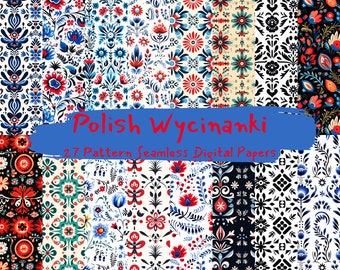 Polish Wycinanki Pattern Seamless Digital Papers - tile patterns printable scrapbook paper instant download for commercial use, 300dpi