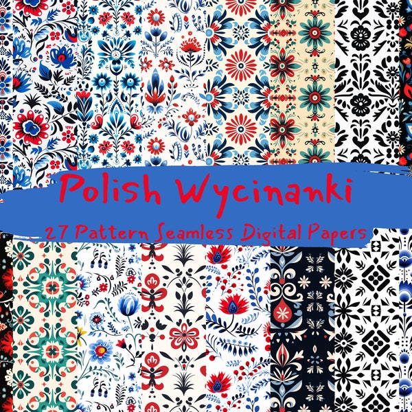 Polish Wycinanki Pattern Seamless Digital Papers - tile patterns printable scrapbook paper instant download for commercial use, 300dpi