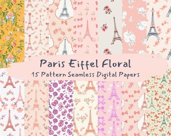Paris Eiffel Blumenmuster nahtlose digitale Papiere - printable Scrapbook Papier png sofortiger Download kommerzielle Nutzung 300dpi