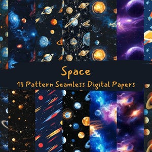 Space Pattern Seamless Digital Papers - printable scrapbook paper png instant download commercial use 300dpi