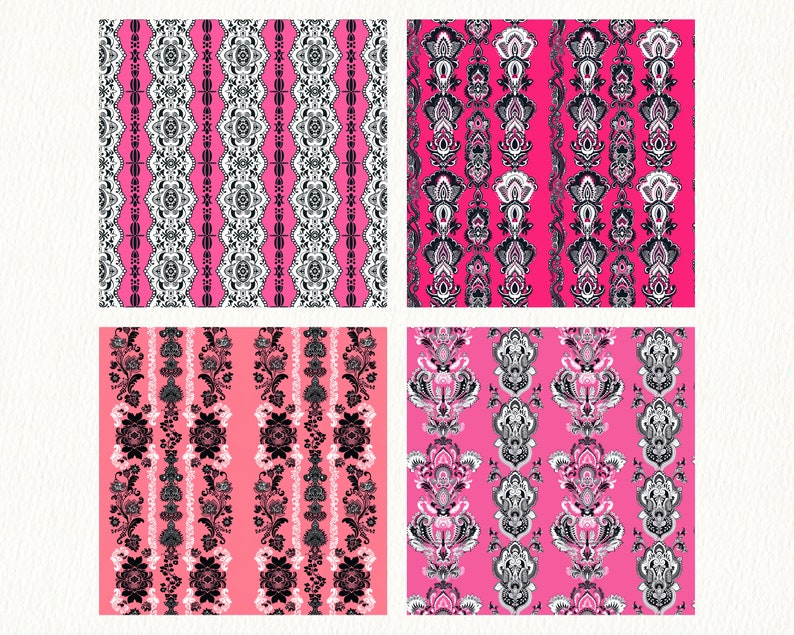 Pink Black Lace Pattern Seamless Digital Papers Printable Scrapbook ...