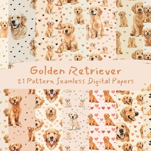 Golden Retriever Pattern Seamless Digital Papers - carta per scrapbooking stampabile, download immediato, uso commerciale, 300 dpi